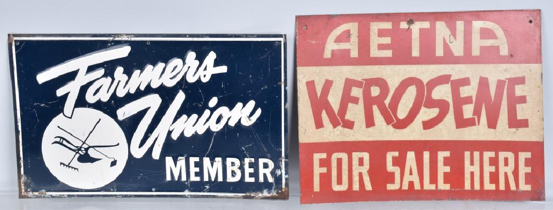 FARMERS UNION & AETNA KEROSENE TIN SIGNS (1 of 4)