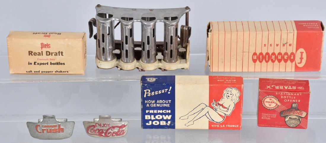VINTAGE BOTTLE COCA COLA BOTTLE OPENER & MORE: Includes Coca Cola Bottle Opener w/Box, Orange Crush Bottle Opener, Bar Mount Bottle Opener, Coin Changer, and More
