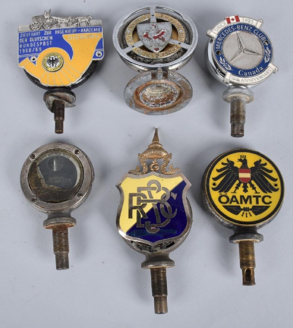 6- VINTAGE MOTOMETERS w/ CAR CLUB BADGES: Nice lot of 6 Motometers with Automobile Club Badges. Many Foreign Badges. Excellent