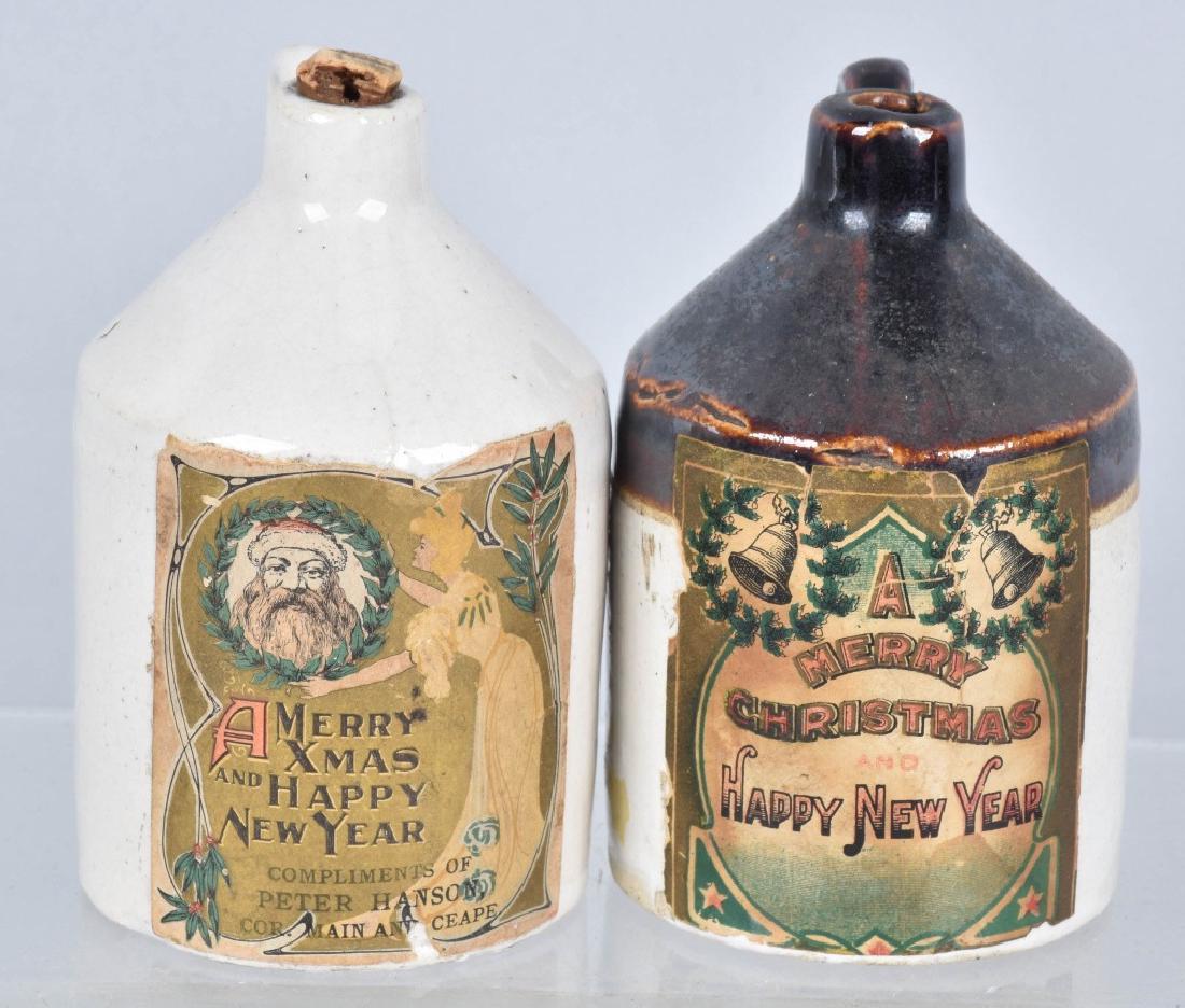 2-MERRY CHRISTMAS PAPER LABEL STONEWARE JUGS (1 of 5)