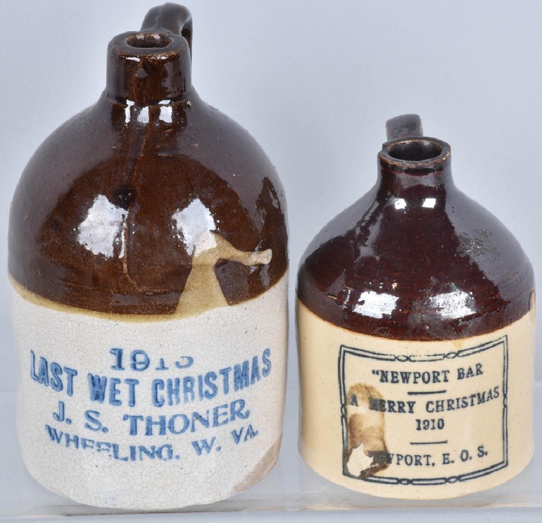 2-MERRY CHRISTMAS STONEWARE JUGS, 1910 & 1913 (1 of 6)