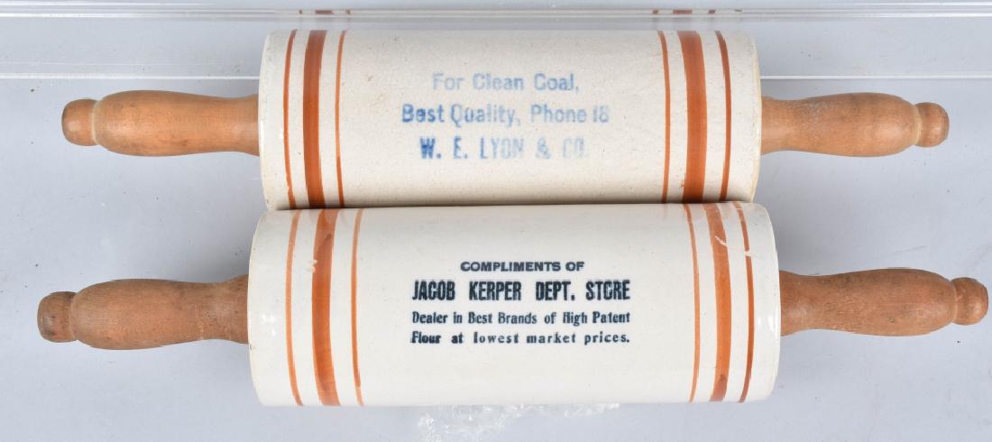 2-ADVERTISING STONEWARE ROLLING PINS (1 of 4)