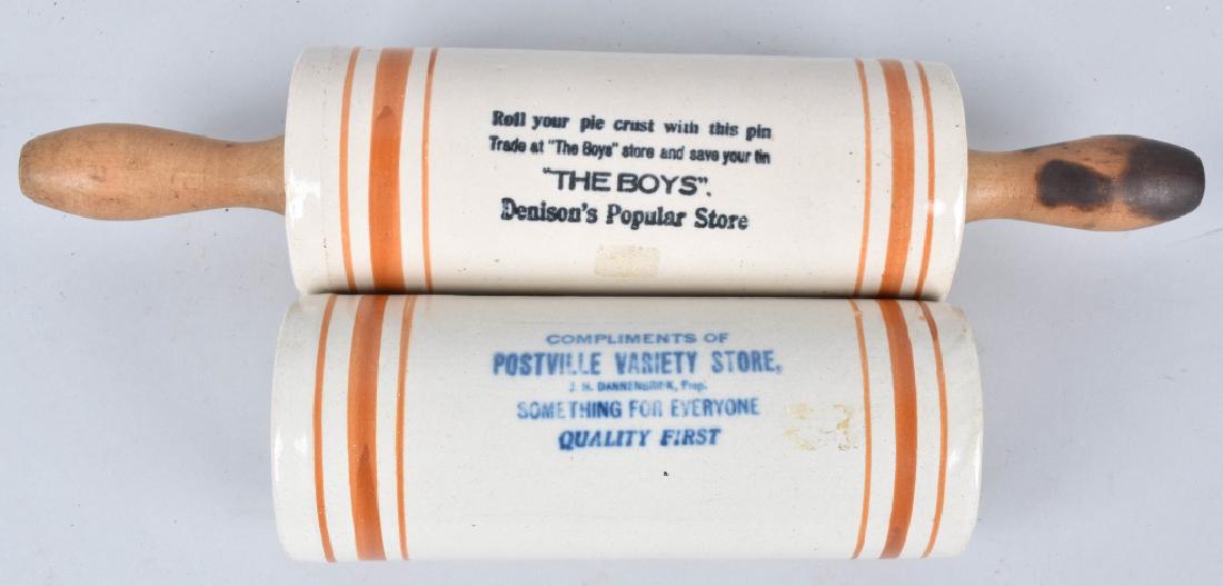 2-ADVERTISING STONEWARE ROLLING PINS (1 of 4)