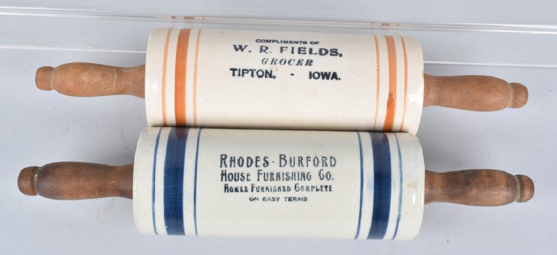 2-ADVERTISING STONEWARE ROLLING PINS (1 of 4)
