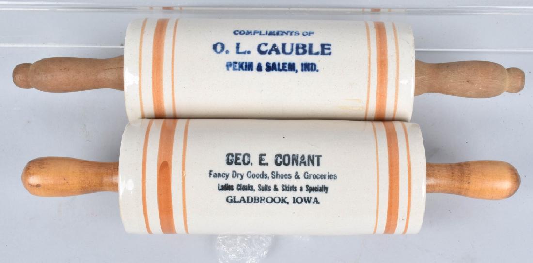 2-ADVERTISING STONEWARE ROLLING PINS (1 of 5)