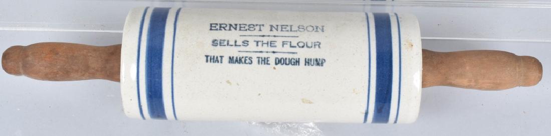 ERNEST NELSON ADVERTISING STONEWARE ROLLING PIN (1 of 3)