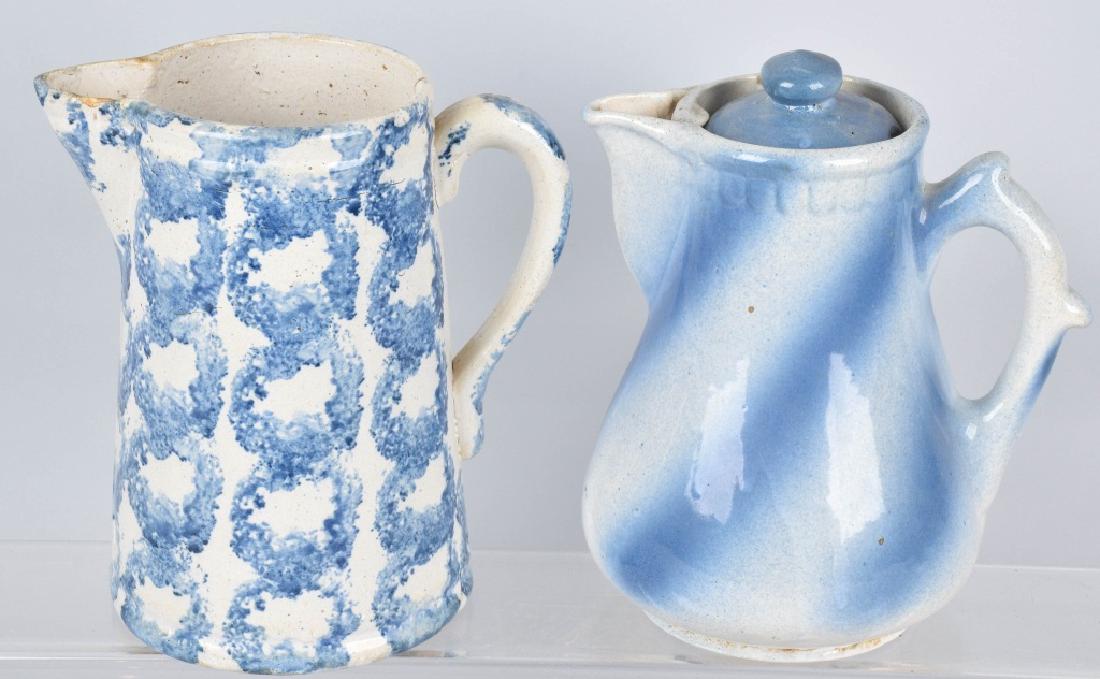 2-BLUE and WHITE STONEWARE PITCHERS (1 of 9)
