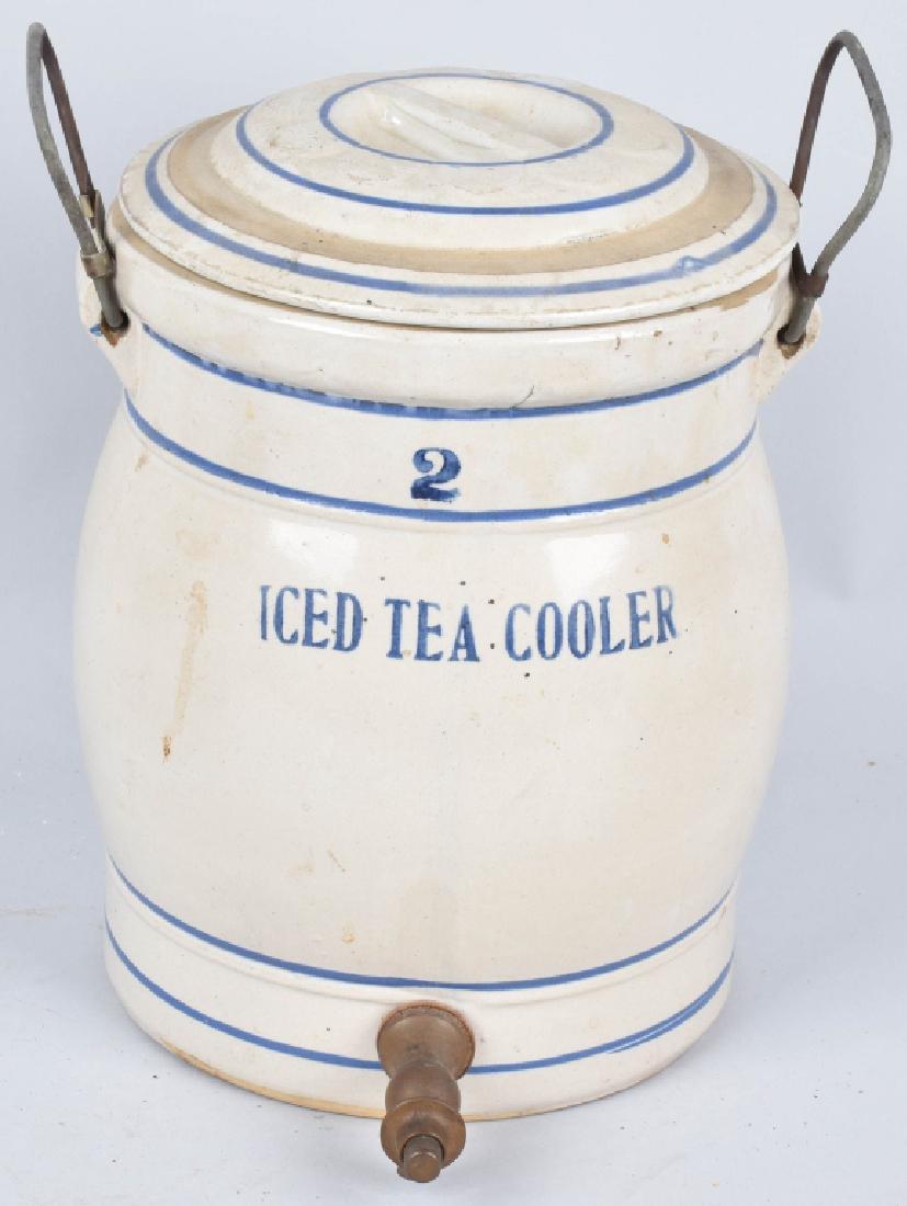 BLUE and WHITE STONEWARE 2 GAL. ICED TEA COOLER (1 of 4)