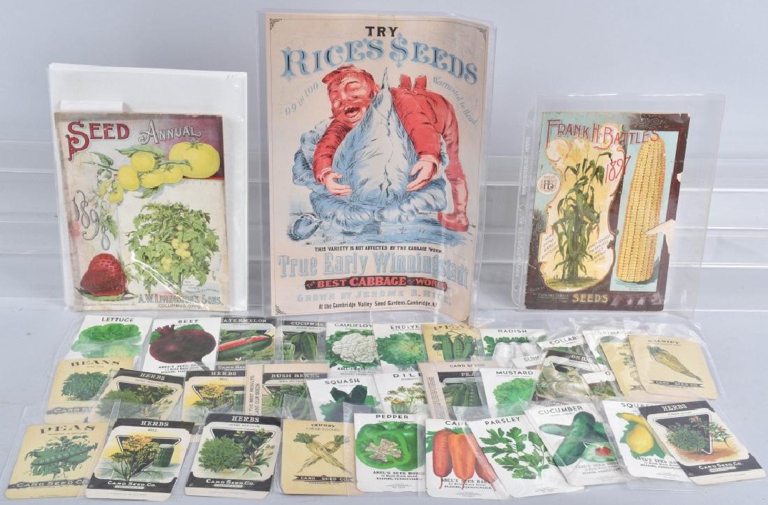 LOT of COLOR SEED ADVERTISING, PACKETS and MORE: Lot includes vintage color advertising, a 1897 and 1898 Seed Annual, along with several early seed envelopes. Excellent