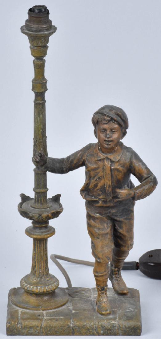 FIGURAL CAST METAL LAMP, BOY and LAMP POST (1 of 3)