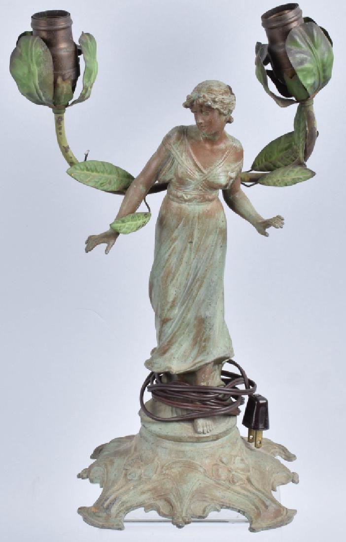 FRENCH FIGURAL LADY SPELTER LAMP (1 of 5)
