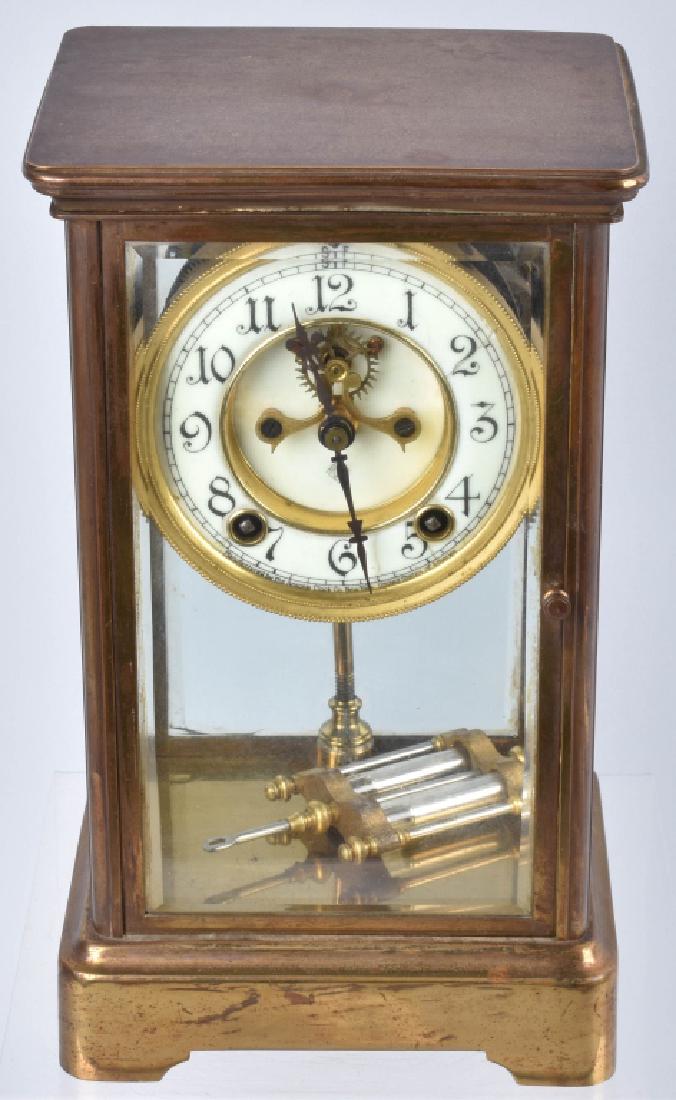 ANSONIA BRASS SHELF CLOCK, BEVELED GLASS, VINTAGE (1 of 4)
