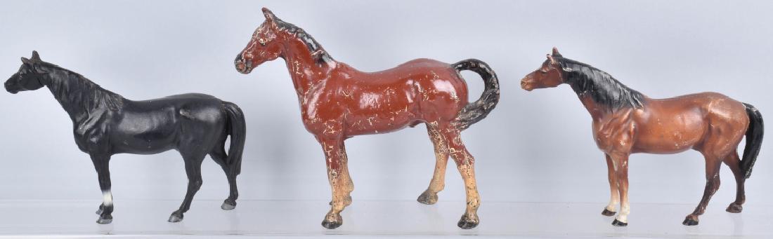 3-HUBLEY CAST IRON HORSE DOORSTOPS: Largest measures abut 12" by 10 3/4", nice original paint with general wear. Condition varies. Very Good-Excellent