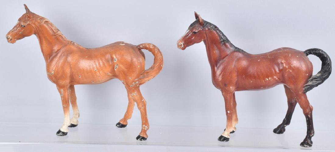 2-HUBLEY CAST IRON LARGE HORSE DOORSTOPS: Both measures abut 12" by 10 3/4", nice original paint with minor wear. Excellent