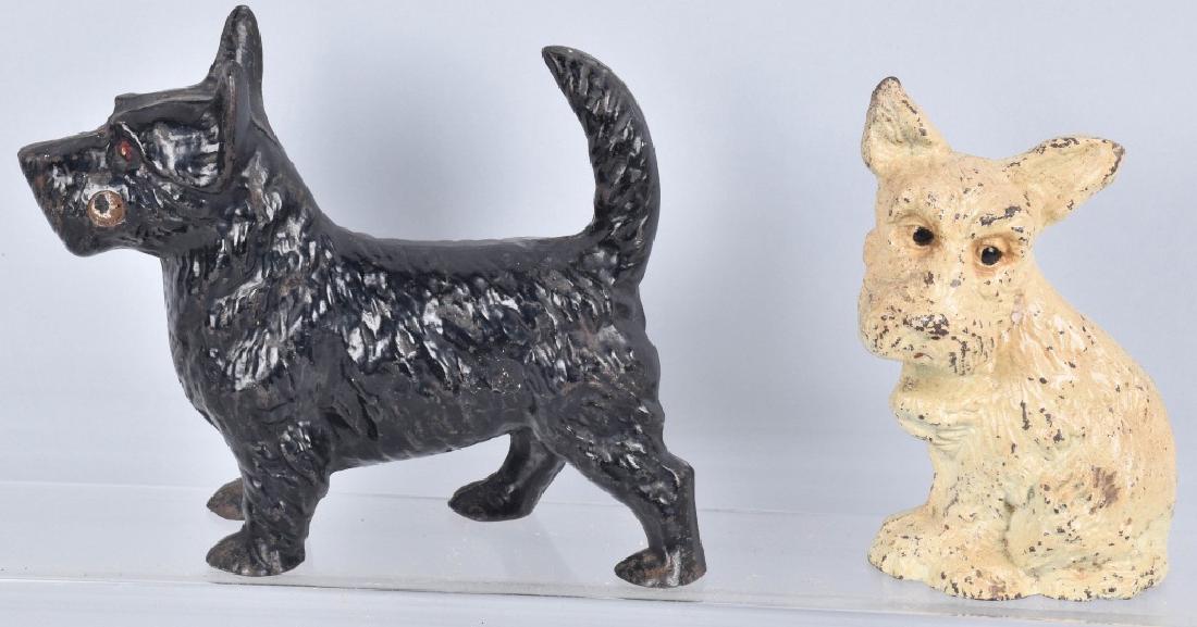 2-SCOTTIE DOG CAST IRON DOORSTOPS: Largest is about 9" by 9", very nice castings, general wear, Very Good