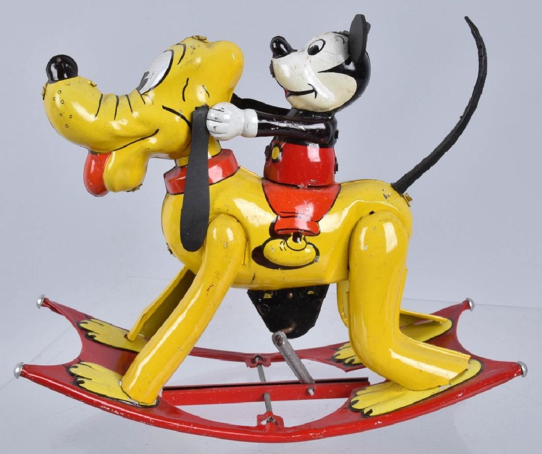 LINEMAR Tin Windup MICKEY MOUSE ON PLUTO ROCKER (1 of 4)