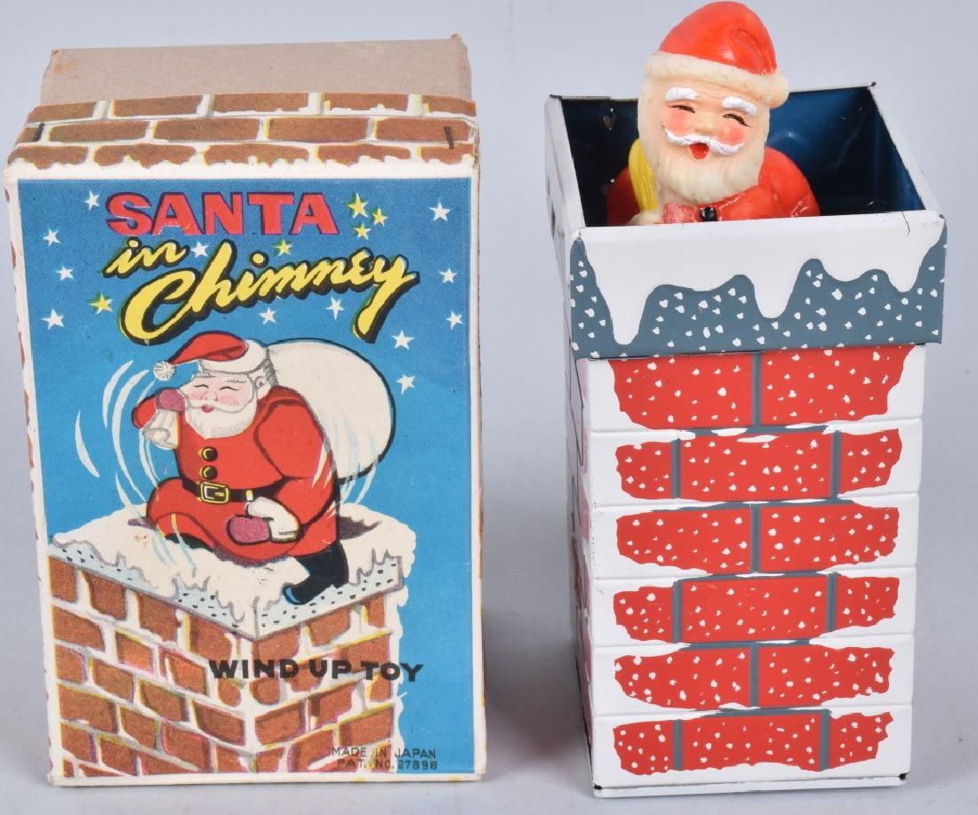 JAPAN Tin Windup SANTA CLAUS IN CHIMNEY w/ BOX (1 of 6)