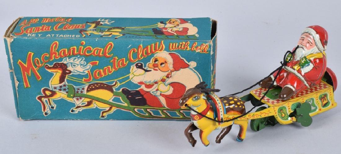 JAPAN Tin Windup SANTA CLAUS SLEIGH w/ BOX (1 of 8)