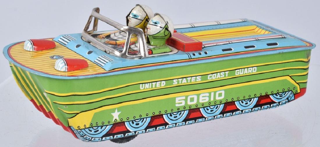 JAPAN Tin Friction US COAST GUARD TANK BOAT: Nice tin friction US Coast Guard Tank Boat. Works. 7" Excellent