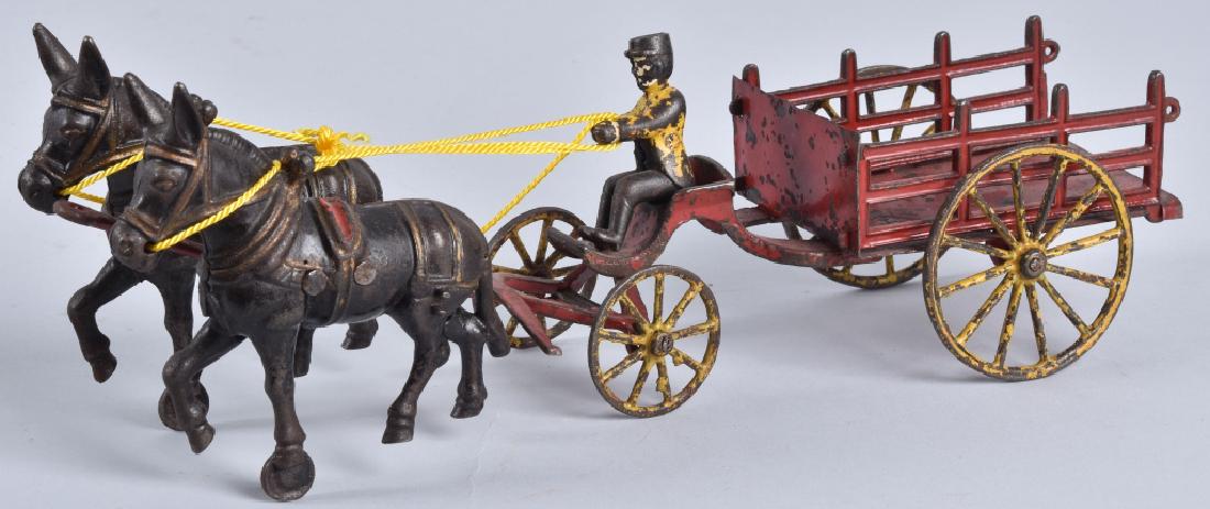 IVES Cast Iron 2 DONKEY PULLED STAKE WAGON (1 of 4)