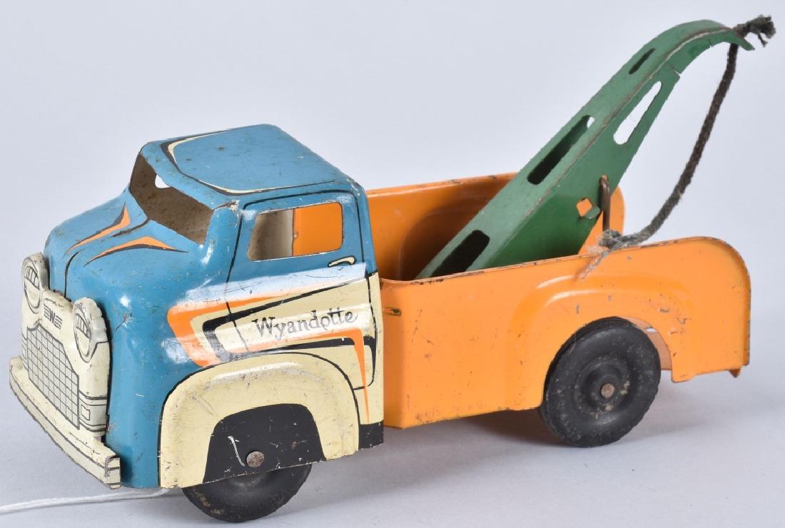 WYANDOTTE WRECKER TOW TRUCK: 9" all metal construction with rubber wheels. General wear. Very Good