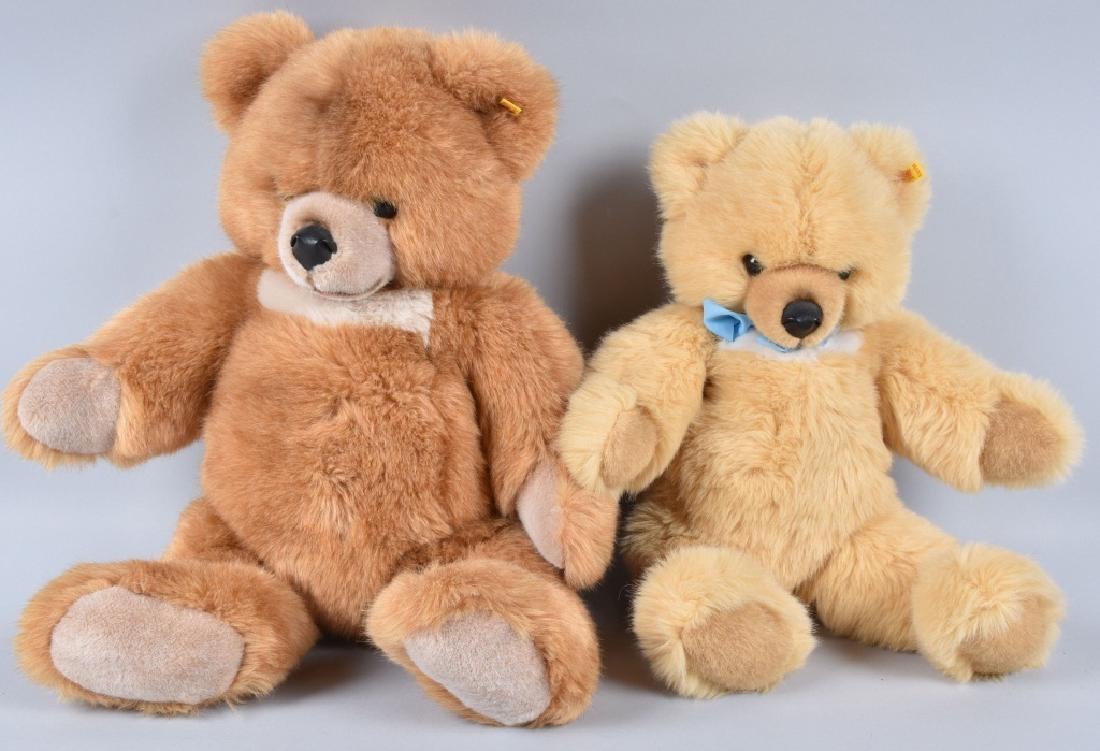 2- STEIFF BEARS: Includes Bear 0320/65 with button and signed flag 24" & Bear 0321/55 with button and signed flag 20" Both excellent