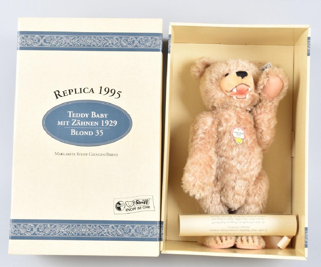 1995 STEIFF TEDDY BABY WITH TEETH 1929 REPLICA: Steiff Teddy Baby with teeth Blond 1929. Limited Edition of 3000 pieces. Mint in the box. 16"
