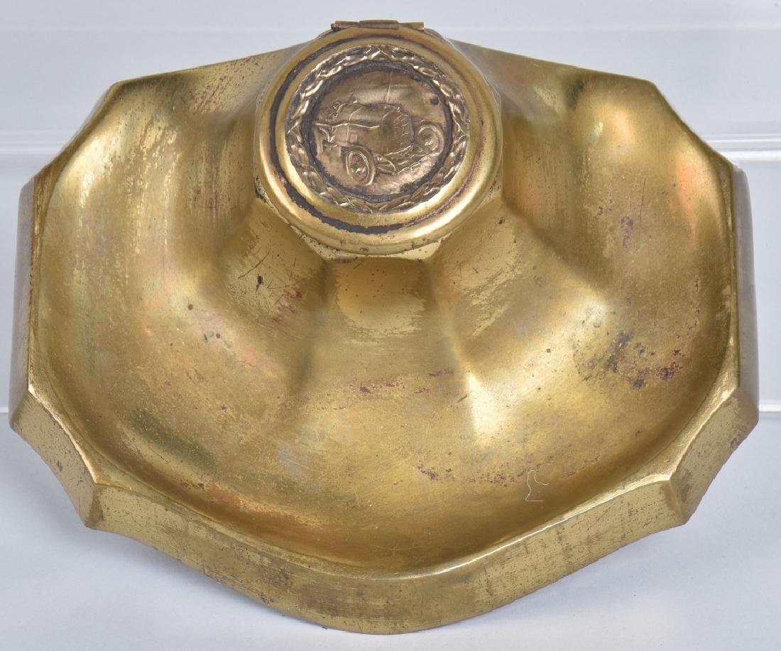 EARLY BRASS INK WELL w/ RACE CAR ON LID (1 of 4)
