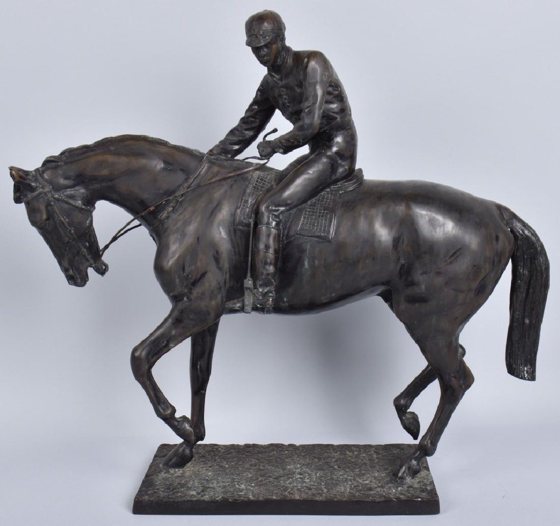 24" BRONZE JOCKEY ON HORSE STATUE (1 of 5)