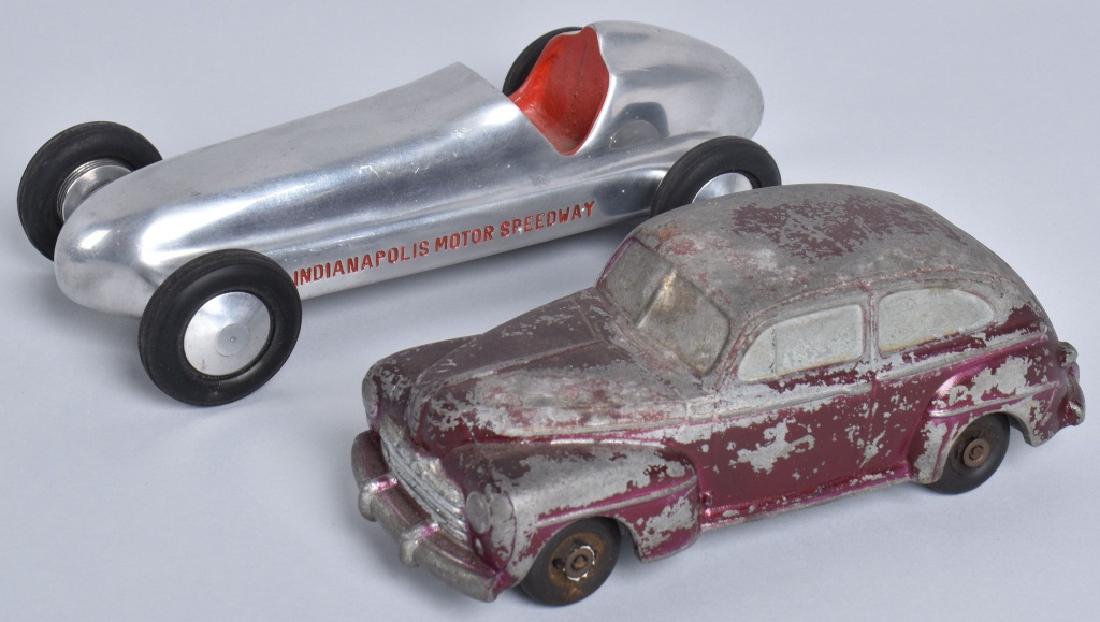 INDY MOTOR SPEEDWAY CAR & MORE: Aluminum Indianapolis Motor Speedway Car and Master Caster Aluminum Lat with wear. Largest measures 9" Very Good-Excellent