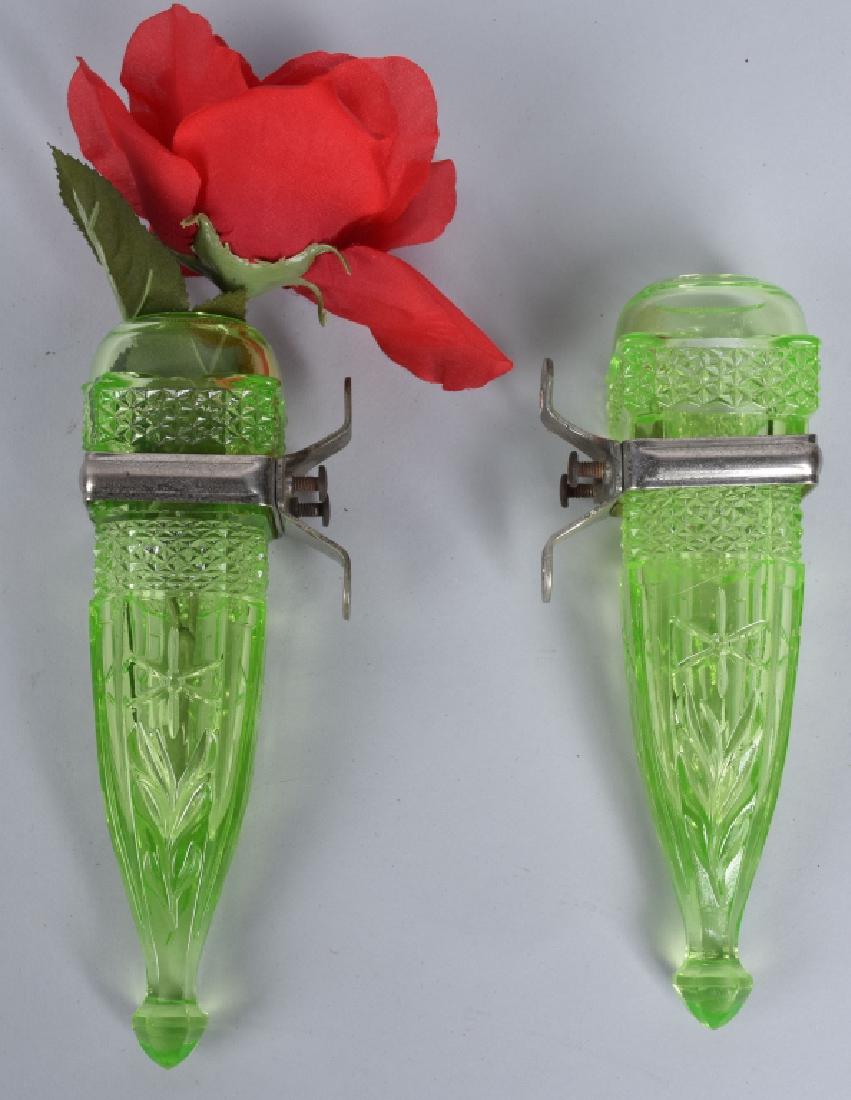 2- RUSCO GREEN GLASS CAR VASES (1 of 2)