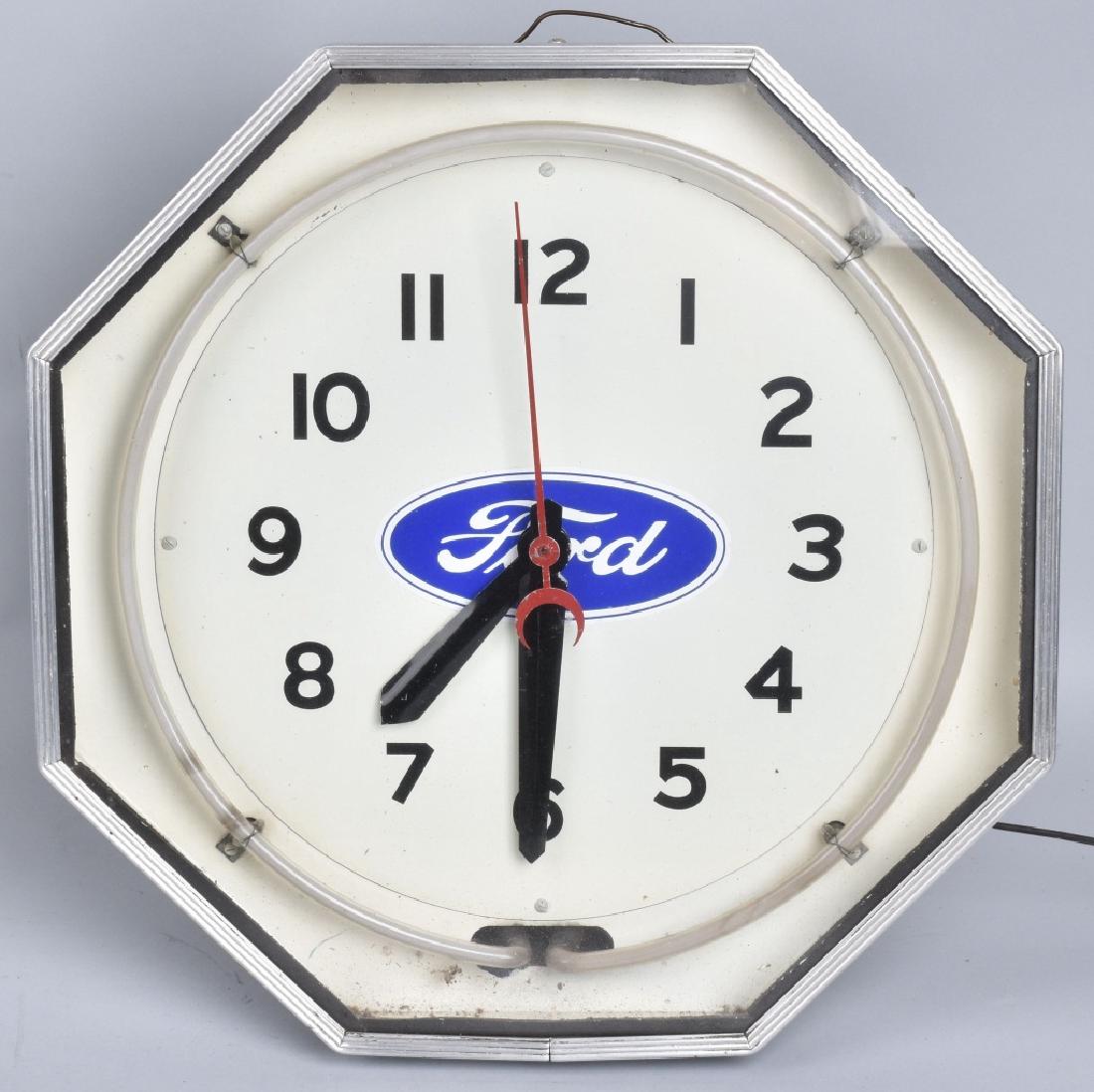 FORD OCTOGON NEON CLOCK: Excellent vintage Ford octagon neon clock. All original and works. 18" Excellent