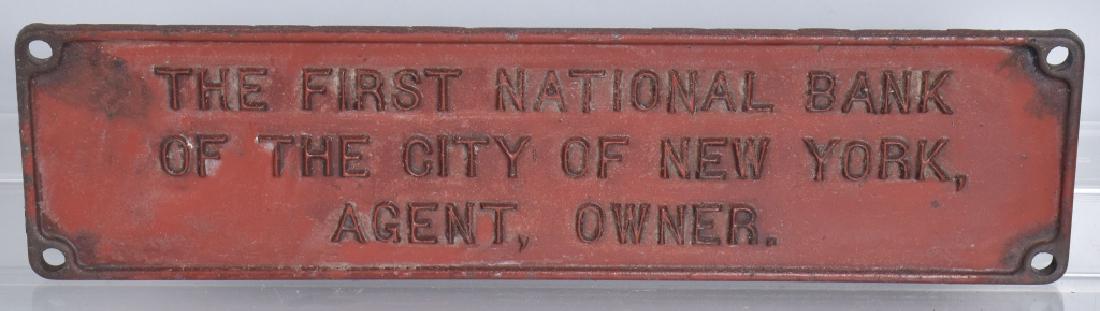 THE FIRST NATIONAL BANK OF NEW YORK CAST IRON SIGN (1 of 3)
