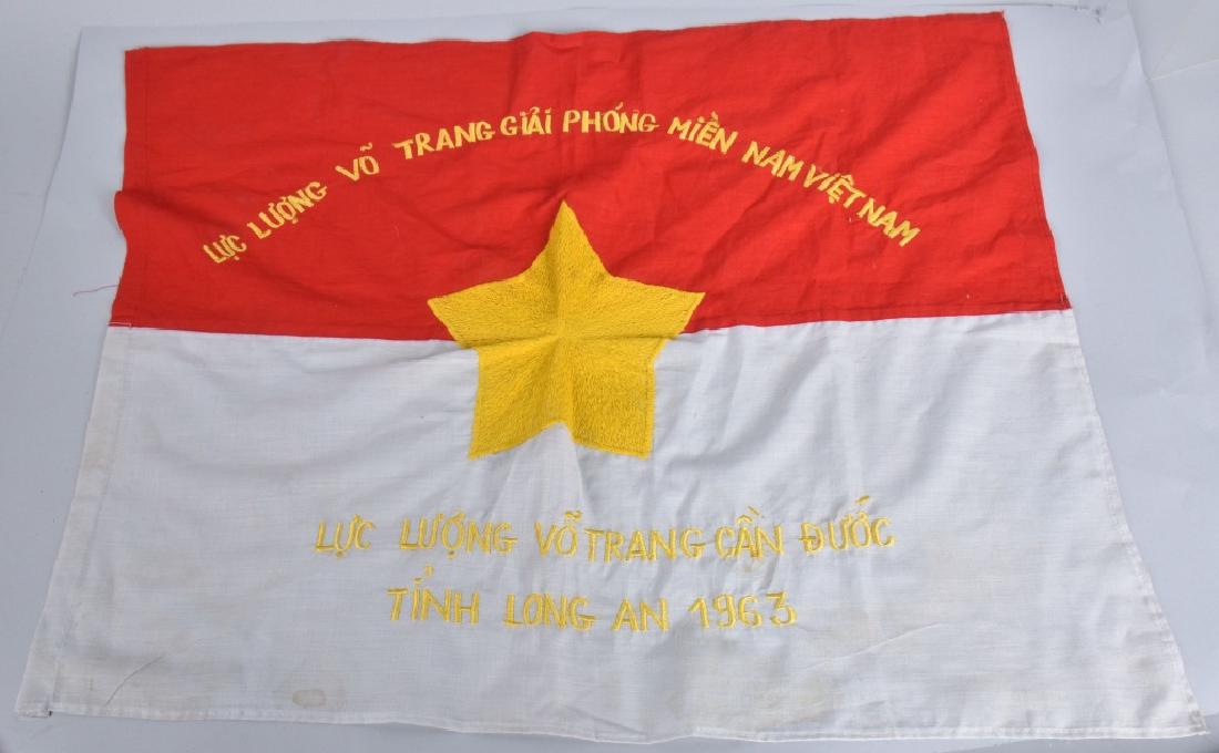 VIETNAM VIET CONG 1963 BATTLE FLAG: Measures about 31" by 23". Nice colors, light wear Excellent