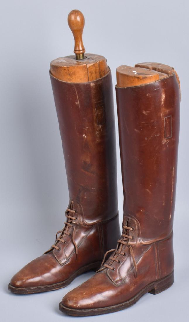 WW1 ERA CAVALRY BOOTS with BOOT FORMS: Size 9 1/2", very nice original condition with light wear. Includes a pair of wood boot forms. Light wear, Excellent