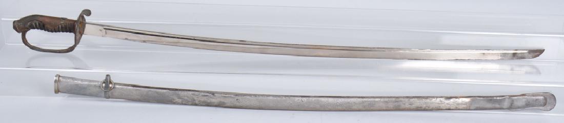 JAPANESE CAVALRY NCO SWORD: 42" overall with a 36" blade. Scabbard and blade have been plated. Has family mon. Horn grip with twisted wire. General wear and plating loss. Good