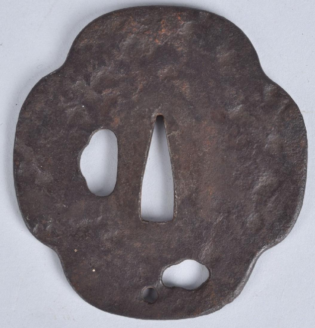 JAPANESE CAST IRON TSUBA: 3" by 3 1/4", early cast iron tsuba. Very Good