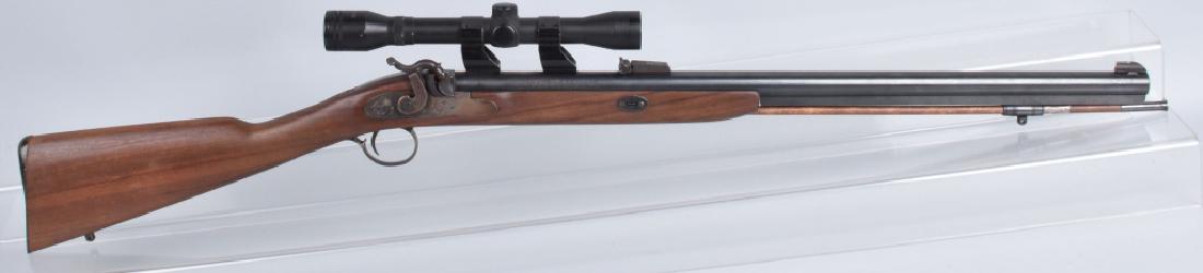THOMPSON .50 CALIBER PERCUSSION RIFLE: 26", barrel, strong lock action, nice stock and finish. Includes Tasco scope. Very Good-Excellent
