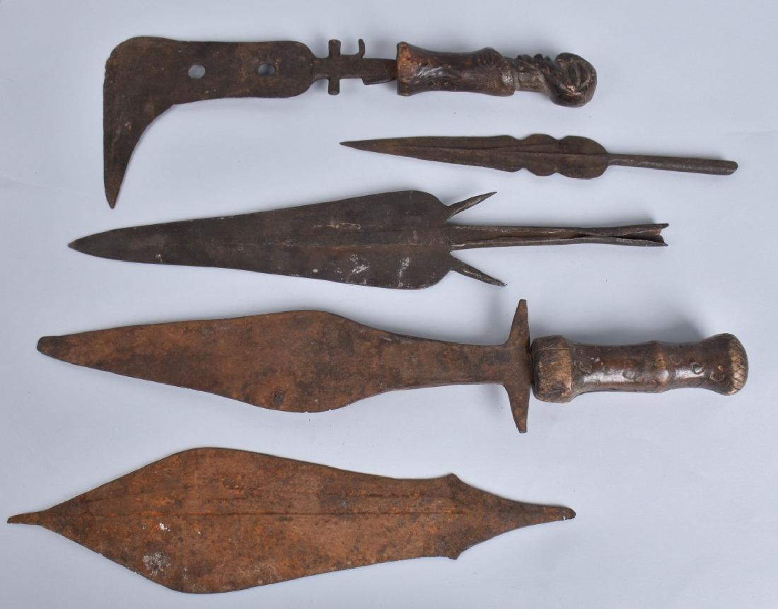 5-AFRICAN FIGHTING KNIVES and SPEAR HEADS: Nice grouping with the largest about 20". Condition varies. Most Good