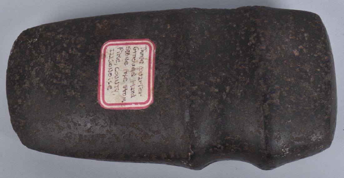 NATIVE AMERICAN 3/4 GROOVED AXE, PIKE CO. ILLINOIS: 6 1/2", nice style and condition. Very Good
