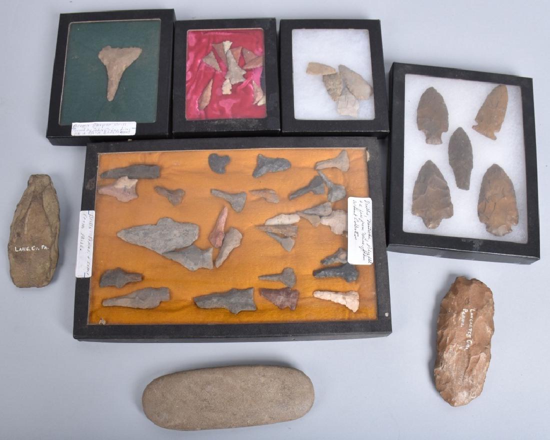NATIVE AMERICAN PROJECTILE POINTS, & MORE PENN.: Nice grouping of projectile points, drills, and other tools recovered in Pennsylvania. Very Good