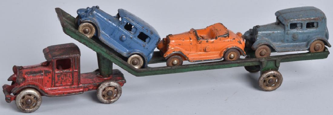 12" AC WILLIAMS Cast Iron CAR HAULER w/ 3 CARS (1 of 6)