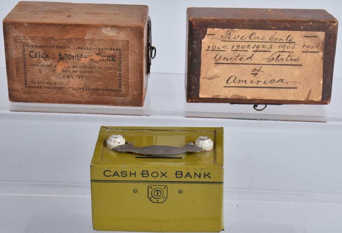 2 EARLY WOODEN MECHANICAL BANKS & CHEIN BANK (1 of 7)