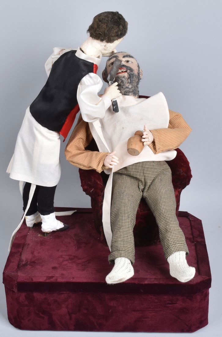 CLOCKWORK BARBER SHAVING MAN AUTOMATON (1 of 8)
