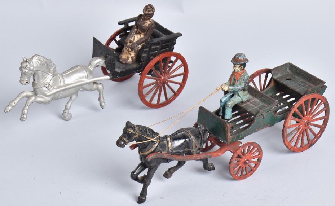 2-HUBLEY CAST IRON TOY HORSE CARTS & DRIVERS (1 of 5)