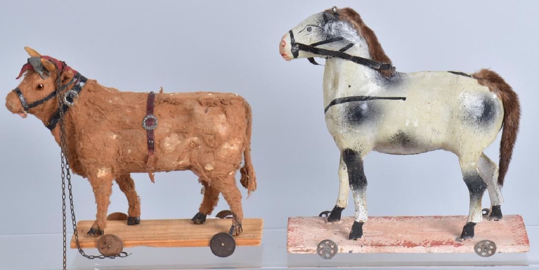 VINTAGE HORSE and COW on PLATFORM PULL TOYS (1 of 5)