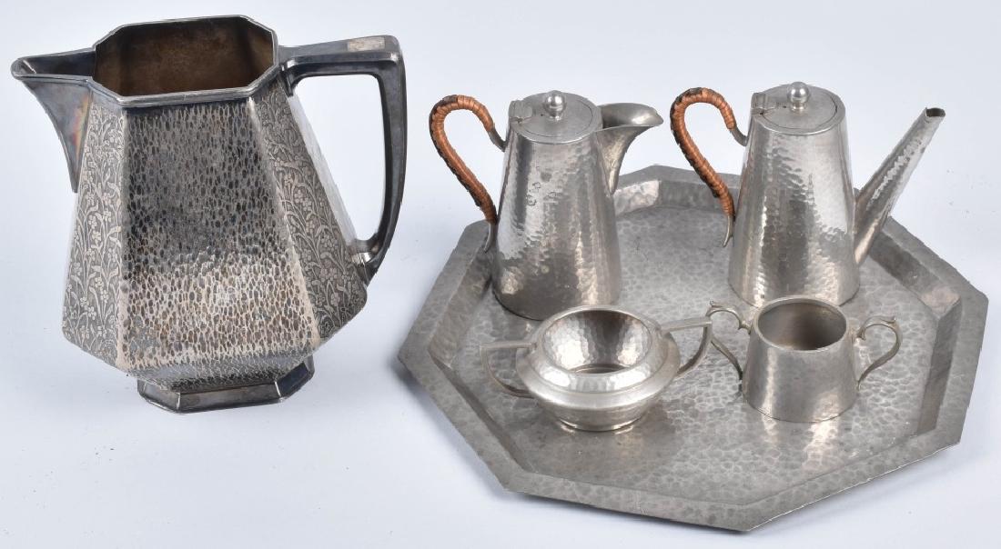 HOWARD HAMMERED PEWTER TEA SET & MORE