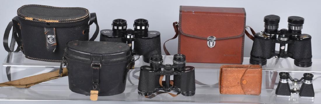 4-PAIRS BINNOCULARS, CARL ZEISS and MORE: Grouping includes German Carl Zeiss in hard case. Case has some cracks, a Monon set in case, a Tasco set, and a Japan miniature set. Condition varies. Optics are nice. Good-Excellent