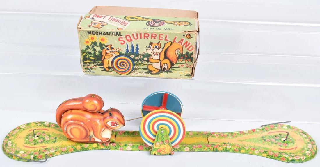 JAPAN TIN WINDUP SQUIRREL LAND w/ BOX: Excellent tin windup Squirrel on Track. Works. With Box. 7" Excellent