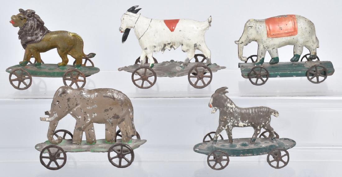 LOT OF 5- TIN ANIMALS ON PLATFORMS (1 of 6)